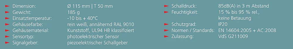 Technische Daten Rauchwarnmelder Ei650iW