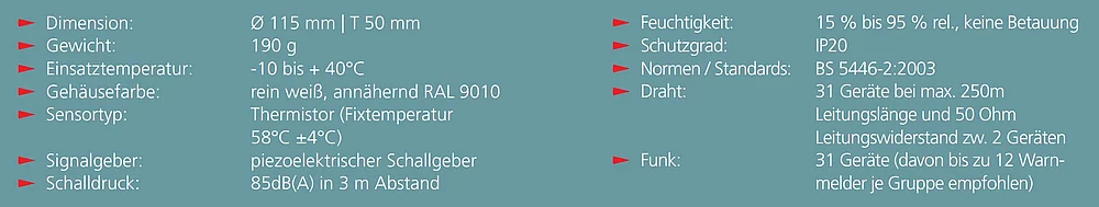 Technische Daten Wärmewandmelder Ei603TYC
