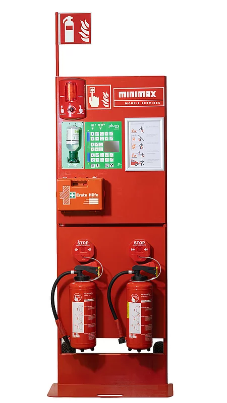 Unteres und oberes Stationsteil mit den magnetischen Komponenten und eingehängten Feuerlöschern 