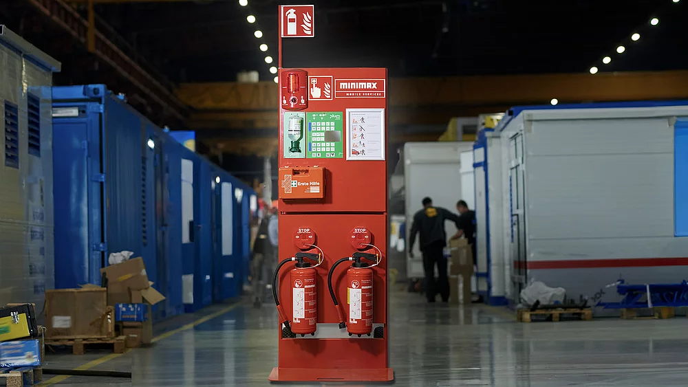 Die Brandschutzstation lässt sich flexibel dort aufstellen, wo sie gebraucht wird